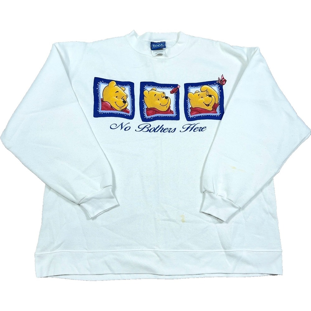 Vintage Winnie The Pooh Sweatshirt Women Large White Crewneck Disney Y2K Adult *